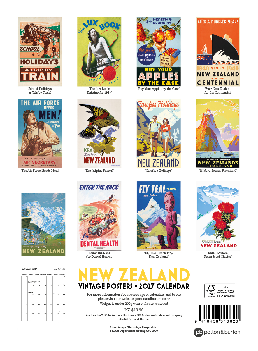 2027 New Zealand Vintage Posters Calendar, large - Image 3
